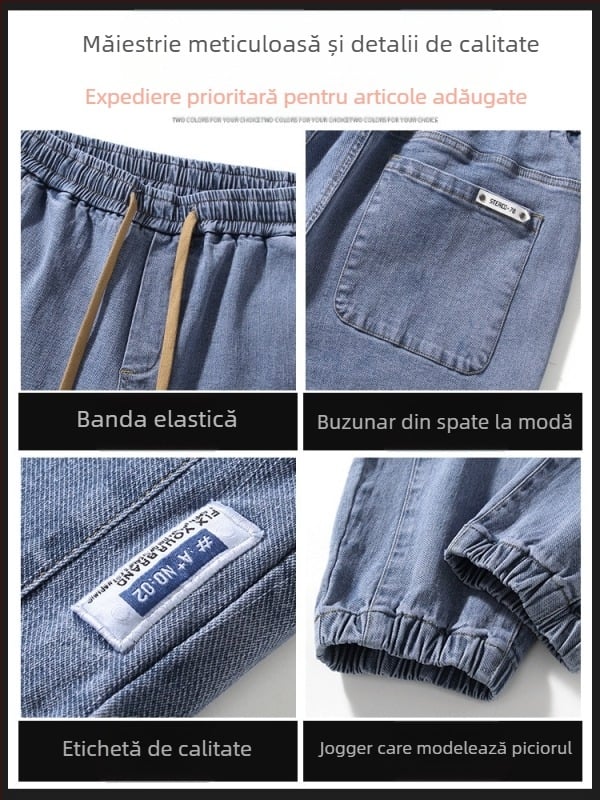 Blugi elastici pentru bărbați, lejeri, asortați, de marcă la modă, casual, cu legături la gleznă, 2023, primăvară și toamnă, noi pantaloni harem
