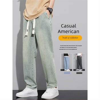 Blugi retro în stil american pentru bărbați, toamna și iarna, pantaloni largi, drepți, cu picior larg, marcă de modă 2024, nou-veniți, pantaloni lungi pentru primăvară și toamnă