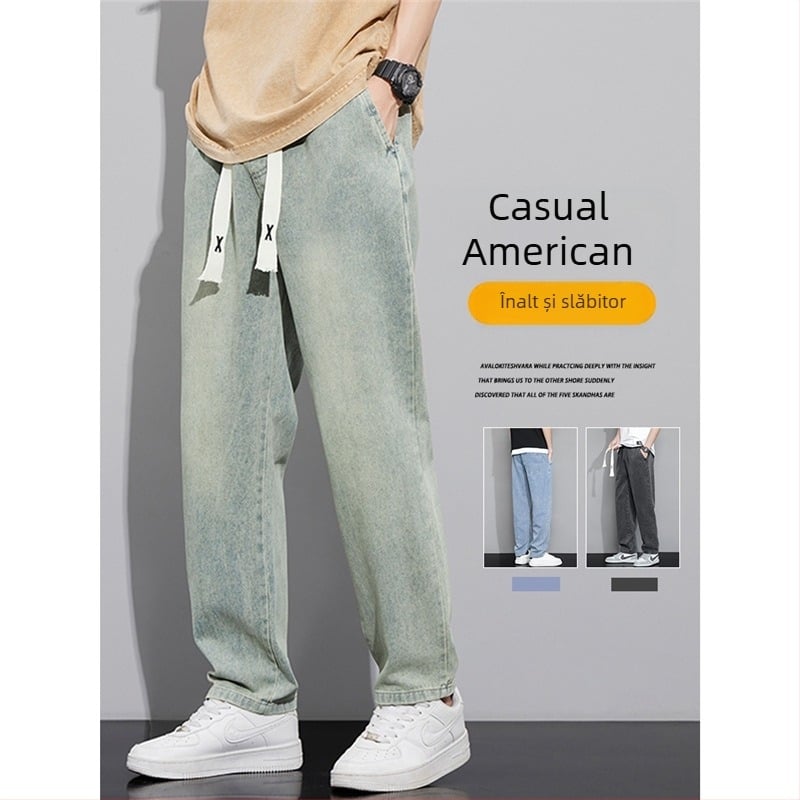 Blugi retro în stil american pentru bărbați, toamna și iarna, pantaloni largi, drepți, cu picior larg, marcă de modă 2024, nou-veniți, pantaloni lungi pentru primăvară și toamnă