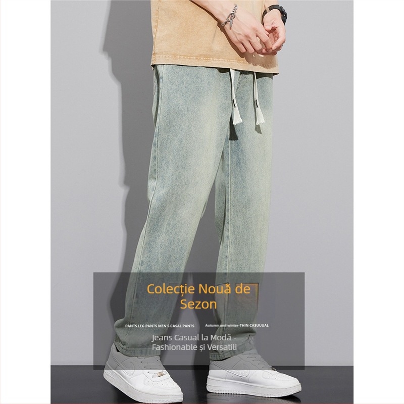 Blugi retro în stil american pentru bărbați, toamna și iarna, pantaloni largi, drepți, cu picior larg, marcă de modă 2024, nou-veniți, pantaloni lungi pentru primăvară și toamnă