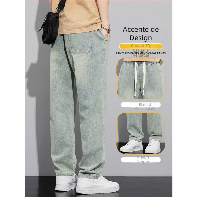 Blugi retro în stil american pentru bărbați, toamna și iarna, pantaloni largi, drepți, cu picior larg, marcă de modă 2024, nou-veniți, pantaloni lungi pentru primăvară și toamnă