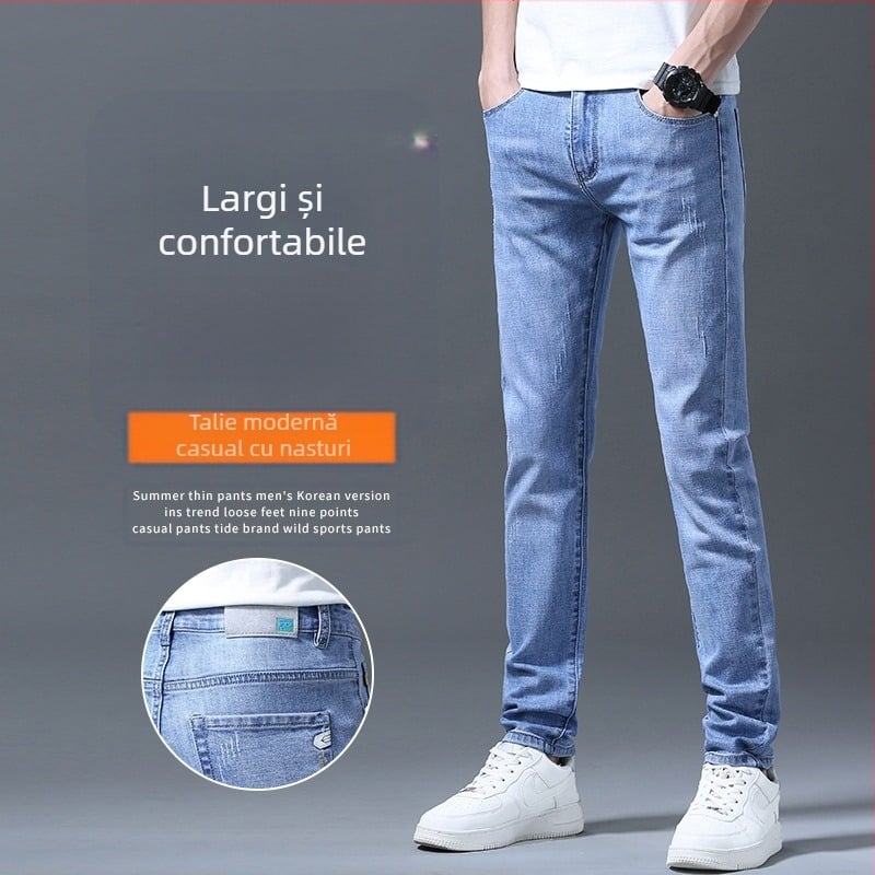 Blugi elastici pentru bărbați, pantaloni drepți, slim, coreeni, albaștri, pentru tineri, business casual, mărime plus, pantaloni lungi, la modă, bărbați, en-gros