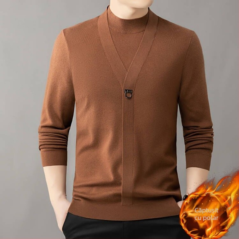 Bărbați primăvară și toamnă casual all-match top la modă fals pulover din două piese lumină lux de înaltă calitate toamnă și iarnă cămașă de bază