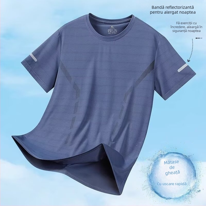 Tricou cu mânecă scurtă pentru bărbați, vară casual, guler rotund, uscare rapidă, din mătase de gheață, vrac, plus mărime, cămașă pentru tineri, haine de top, haine pentru bărbați