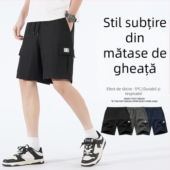 Pantaloni scurți Tooling pentru bărbați, vara 2025, mătase de gheață, uscare rapidă, stil coreean, marcă la modă, pantaloni sport cu picior drept, lejeri, casual
