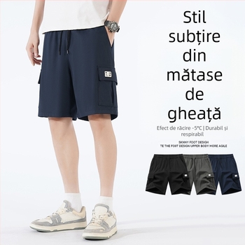 Pantaloni scurți Tooling pentru bărbați, vara 2025, mătase de gheață, uscare rapidă, stil coreean, marcă la modă, pantaloni sport cu picior drept, lejeri, casual