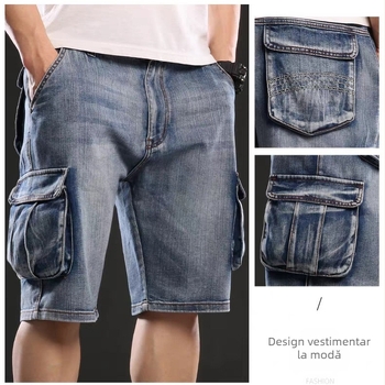 Pantaloni scurți funcționali drepți pentru bărbați, design la modă, brand la modă, sporturi în aer liber, cu cinci puncte, blugi, îmbrăcăminte pentru bărbați