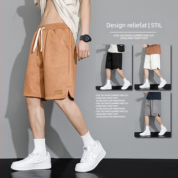 Pantaloni scurți casual pentru bărbați, stil subțire de vară, croială lejeră, mărime mare, extra mare, pantaloni scurți sport din mătase glacială, pantaloni casual la modă