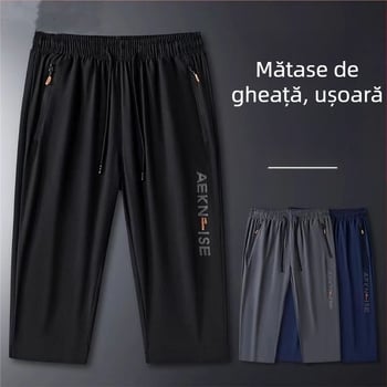 Pantaloni scurți bărbați, pantaloni scurți de mătase de gheață, cu uscare rapidă, lejer, drepți, de vară, plus mărime, casual, din două piese, sport, pantaloni