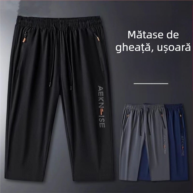 Pantaloni scurți bărbați, pantaloni scurți de mătase de gheață, cu uscare rapidă, lejer, drepți, de vară, plus mărime, casual, din două piese, sport, pantaloni