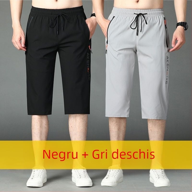 Pantaloni scurți bărbați, pantaloni scurți de mătase de gheață, cu uscare rapidă, lejer, drepți, de vară, plus mărime, casual, din două piese, sport, pantaloni