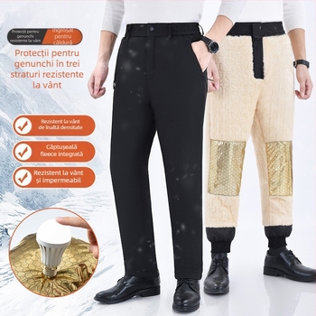 M-7XL Pantaloni de iarnă cu căptușeală din fleece pentru bărbați, toamnă/iarnă, catifea de miel, pantaloni calde din bumbac, pantaloni groși casual pentru tată, pentru îmbrăcăminte exterioară