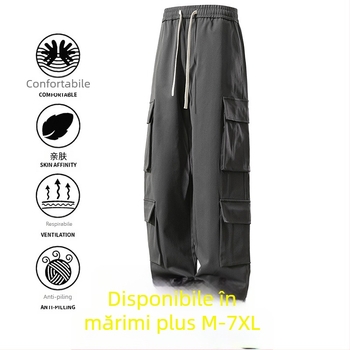Pantaloni sport bărbați, stil japonez, stil retro, funcțional, cu picior larg, dreaptă, la modă, plus size