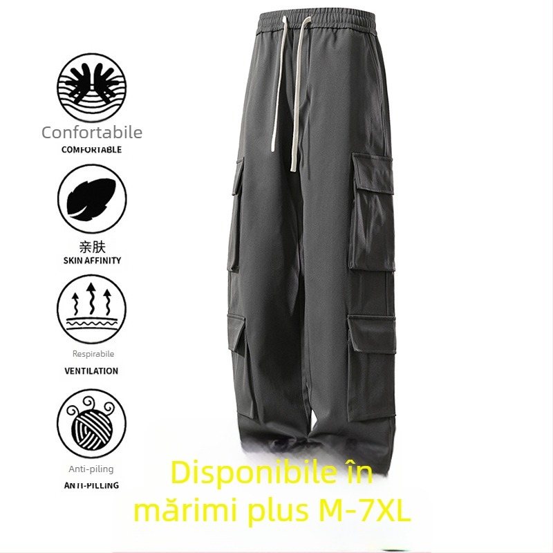 Pantaloni sport bărbați, stil japonez, stil retro, funcțional, cu picior larg, dreaptă, la modă, plus size