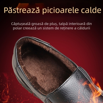 Pantofi de iarnă din bumbac cald, căptușiți cu fleece, 2024, pantofi noi din piele pentru bărbați, strat de cap din piele, cu fund moale, pantofi de afaceri pentru tați de vârstă mijlocie