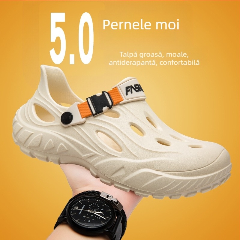 Pantofi de plajă pentru bărbați, de vară, cu găuri, plus mărimea, antiderapanți, EVA Baotou, sandale respirabile, pentru comerț exterior 2025