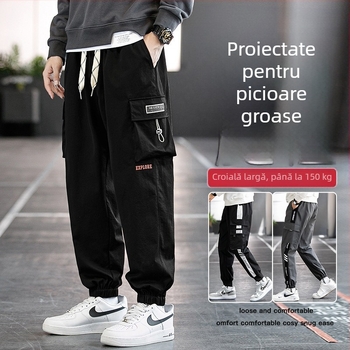 Pantaloni cargo pentru bărbați 2024 primăvara și toamna la modă, lejer, crop, cu mai multe buzunare, pantaloni jogger, mărime plus, pantaloni casual pentru studenți