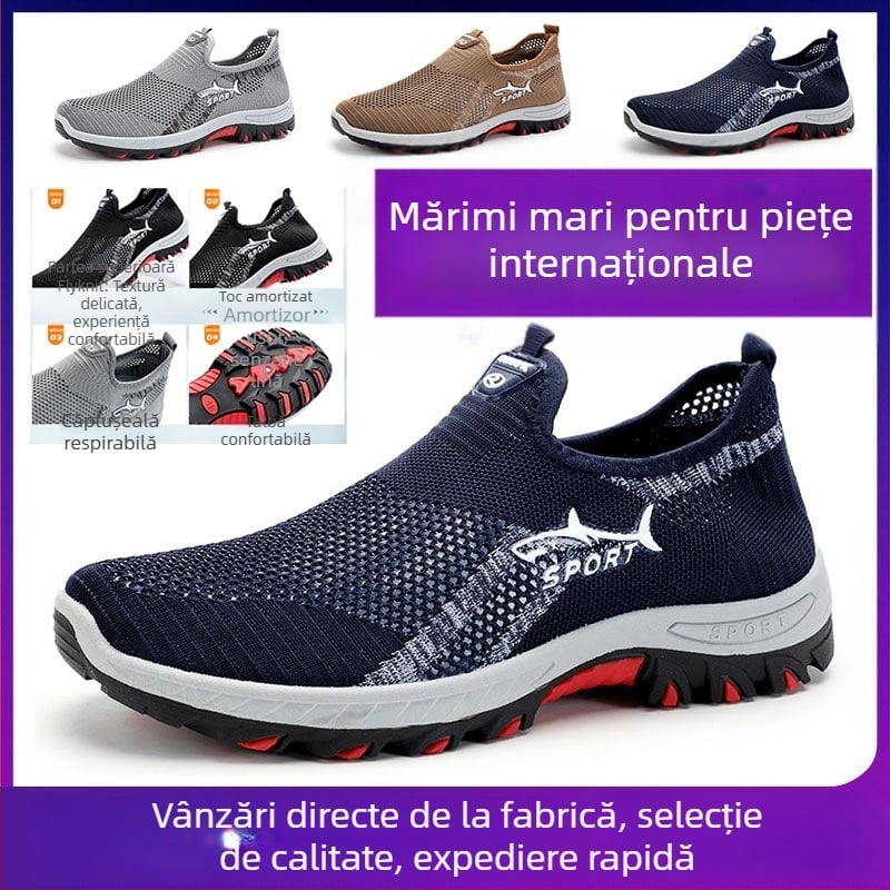 Pantofi sport cu talpă moale, mărime mare, model 2025, Temu Generation, model slip-on, model Shark, pentru drumeții, pentru bărbați