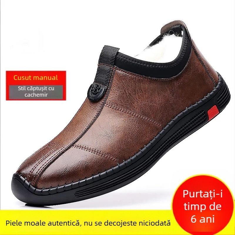 [Piele de vacă] Pantofi sport casual din piele pentru bărbați, de toamnă și iarnă, plus catifea, model business, pantofi de modă antiderapanți, din piele moale, cu fund moale