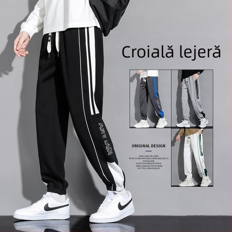 Pantaloni grei pentru bărbați, primăvara și toamna, la modă, de brand, vrac, picior-degete, pantaloni de trening, toamna și iarna, pantaloni sport casual cu dungi americane pentru adolescenți