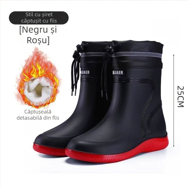 Cizme de ploaie la mijlocul gambei, la modă europeană și americană, pantofi de apă pentru bărbați, cizme de ploaie joase, impermeabile, antiderapante, pantofi de cauciuc pentru bucătărie, pantofi de lucru pentru spălătorie auto, pescuit