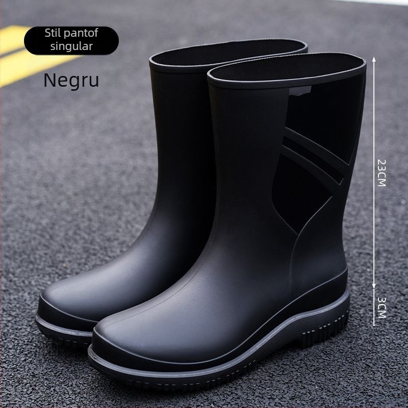 Cizme de ploaie la mijlocul gambei, la modă europeană și americană, pantofi de apă pentru bărbați, cizme de ploaie joase, impermeabile, antiderapante, pantofi de cauciuc pentru bucătărie, pantofi de lucru pentru spălătorie auto, pescuit