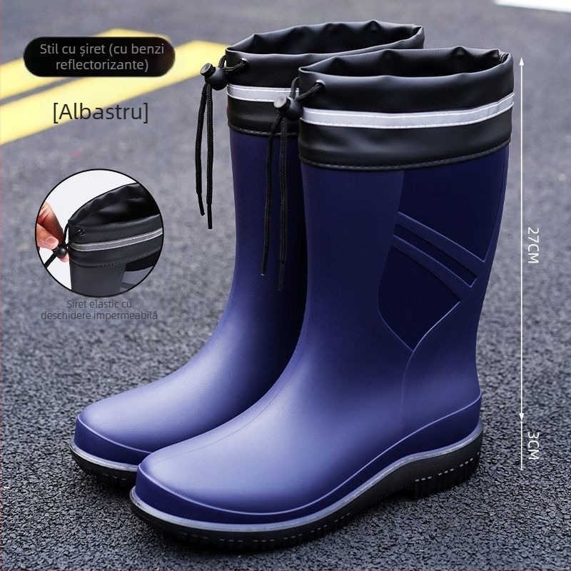 Cizme de ploaie la mijlocul gambei, la modă europeană și americană, pantofi de apă pentru bărbați, cizme de ploaie joase, impermeabile, antiderapante, pantofi de cauciuc pentru bucătărie, pantofi de lucru pentru spălătorie auto, pescuit