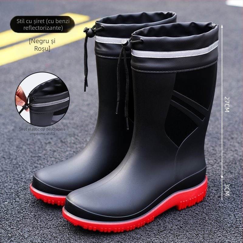 Cizme de ploaie la mijlocul gambei, la modă europeană și americană, pantofi de apă pentru bărbați, cizme de ploaie joase, impermeabile, antiderapante, pantofi de cauciuc pentru bucătărie, pantofi de lucru pentru spălătorie auto, pescuit