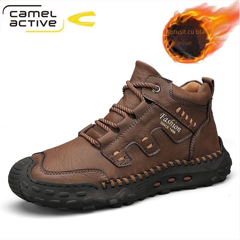 Pantofi sport bărbătești dinamici cu cămilă germană 2023, pantofi casual din piele de înaltă calitate, toamna și iarna, căptușiți cu fleece, cizme Martin cu platformă caldă