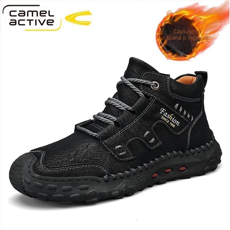 Pantofi sport bărbătești dinamici cu cămilă germană 2023, pantofi casual din piele de înaltă calitate, toamna și iarna, căptușiți cu fleece, cizme Martin cu platformă caldă
