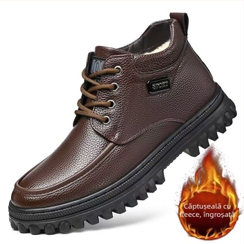 Pantofi din piele naturală de bumbac pentru bărbați, cizme de zăpadă noi de iarnă, cu talpă groasă și călduroase, pentru tați de vârstă mijlocie și vârstnici