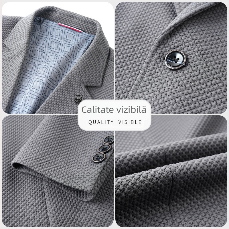 Jachetă de costum pentru bărbați, tricotată, casual, cu model vafe, de primăvară 2024, stil western, pentru afaceri, la modă, pentru tineri și de vârstă mijlocie