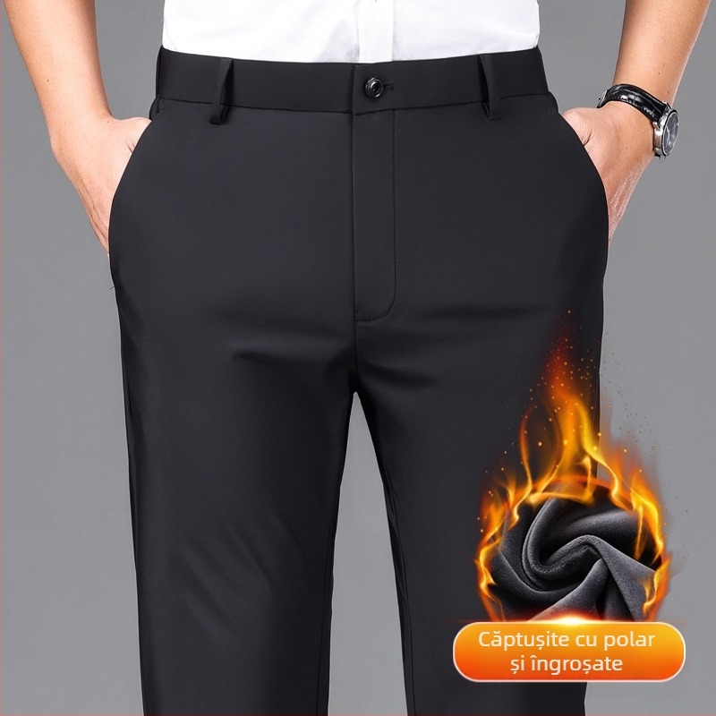 Pantaloni sport pentru bărbați, elastici cu patru fețe, de dimensiuni mari, pentru bărbați, casual, drepți, largi, plus pantaloni groși pentru bărbați, toamna și iarna, pantaloni groși de afaceri