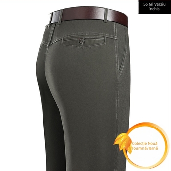 Pantaloni sport casual din bumbac pur pentru bărbați, pantaloni largi pentru bărbați de vârstă mijlocie, toamna și iarna, groși, drepți, fără călcat, pentru tata