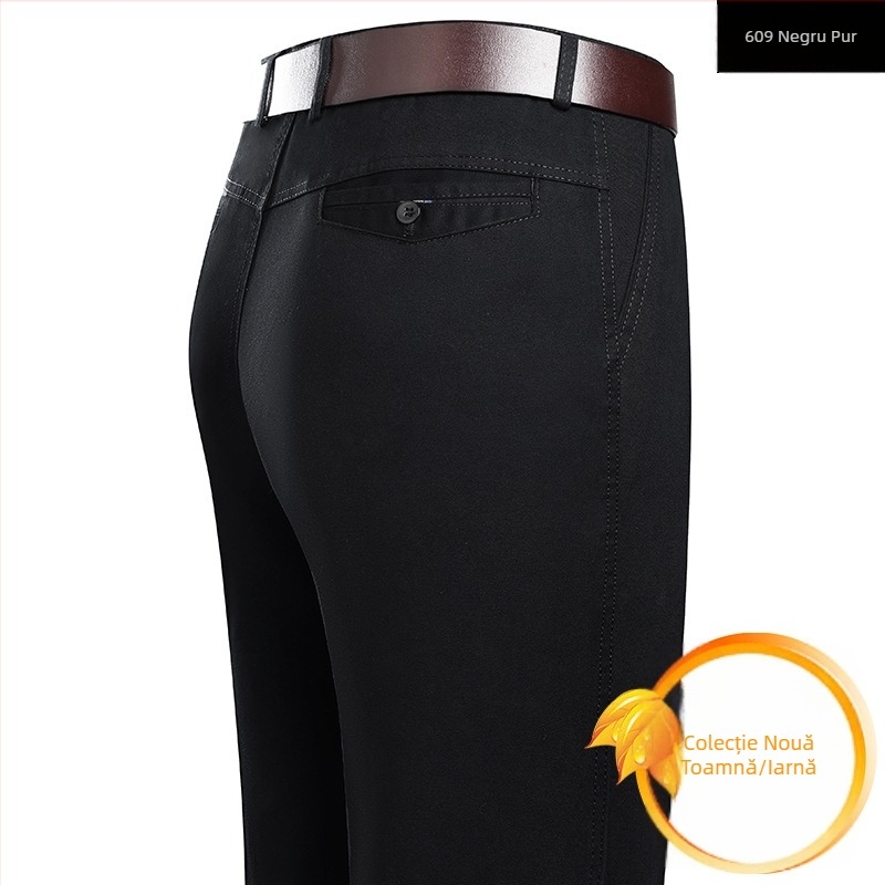 Pantaloni sport casual din bumbac pur pentru bărbați, pantaloni largi pentru bărbați de vârstă mijlocie, toamna și iarna, groși, drepți, fără călcat, pentru tata
