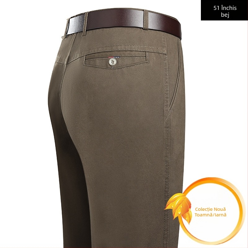 Pantaloni sport casual din bumbac pur pentru bărbați, pantaloni largi pentru bărbați de vârstă mijlocie, toamna și iarna, groși, drepți, fără călcat, pentru tata