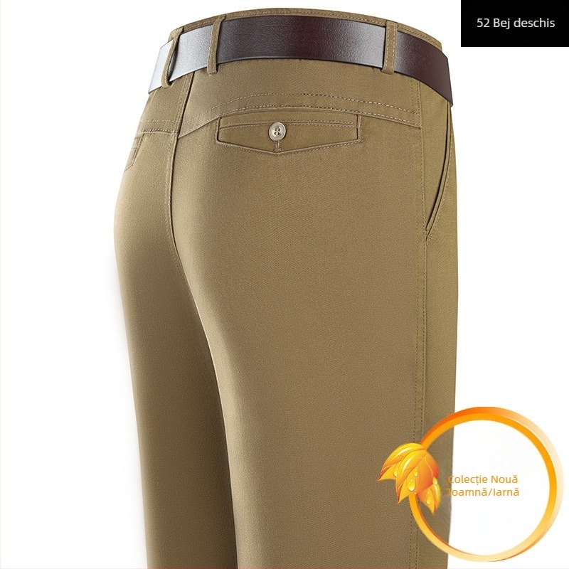 Pantaloni sport casual din bumbac pur pentru bărbați, pantaloni largi pentru bărbați de vârstă mijlocie, toamna și iarna, groși, drepți, fără călcat, pentru tata