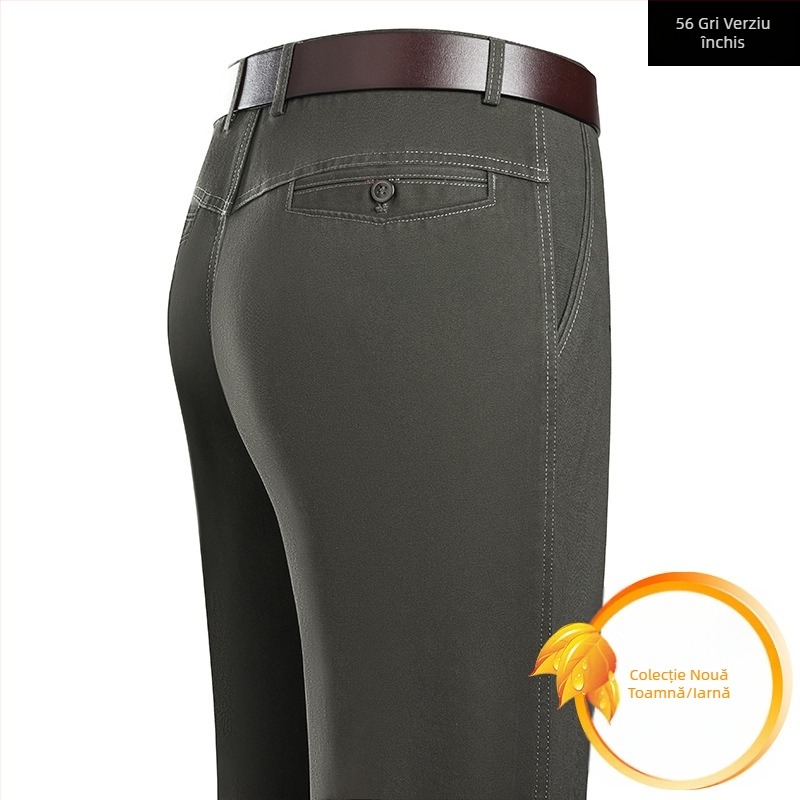 Pantaloni sport casual din bumbac pur pentru bărbați, pantaloni largi pentru bărbați de vârstă mijlocie, toamna și iarna, groși, drepți, fără călcat, pentru tata