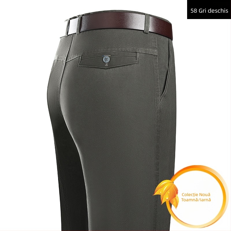 Pantaloni sport casual din bumbac pur pentru bărbați, pantaloni largi pentru bărbați de vârstă mijlocie, toamna și iarna, groși, drepți, fără călcat, pentru tata