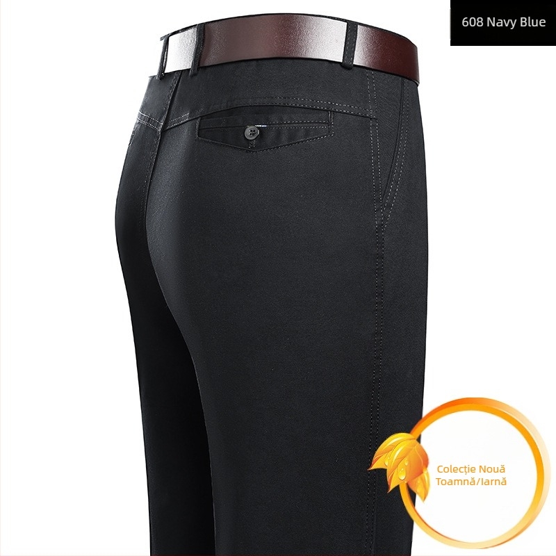Pantaloni sport casual din bumbac pur pentru bărbați, pantaloni largi pentru bărbați de vârstă mijlocie, toamna și iarna, groși, drepți, fără călcat, pentru tata