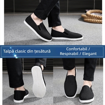 Pantofi de vară tradiționali retro din pânză, model manual, din pânză stratificată, model retro, pentru bărbați, model casual, respirabil, cu fund complet, pentru tineri
