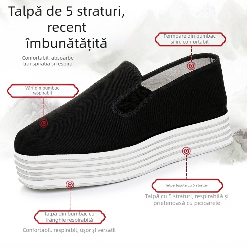 Pantofi de vară tradiționali retro din pânză, model manual, din pânză stratificată, model retro, pentru bărbați, model casual, respirabil, cu fund complet, pentru tineri