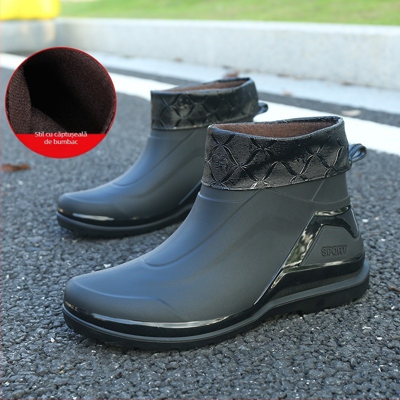 Cizme de ploaie britanice pentru bărbați, cizme de ploaie casual impermeabile, cu tub scurt, plate, ușoare, pentru bucătărie, pantofi de cauciuc antiderapanți, cu fund gros, pantofi de apă pentru lucru