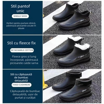 Pantofi scurți impermeabili cu căptușeală din fleece, pantofi de cauciuc pentru pescuit în aer liber, cizme de ploaie pentru șantier de bucătărie, cizme de ploaie antiderapante pentru adulți, cizme de ploaie pentru bărbați de iarnă
