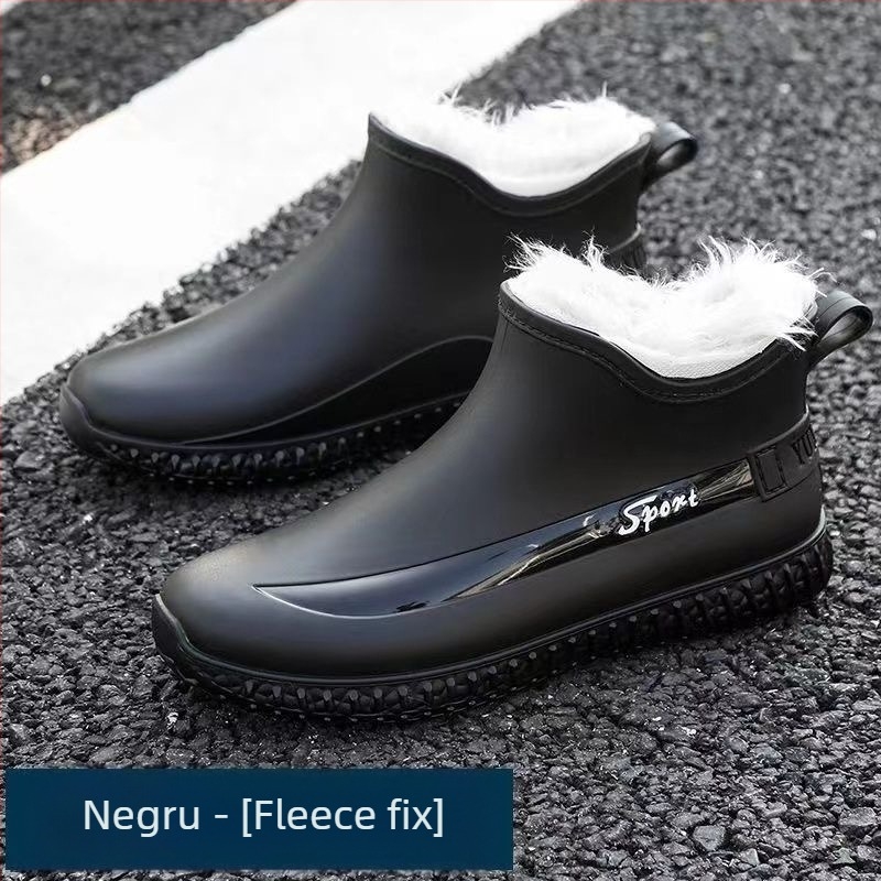 Pantofi scurți impermeabili cu căptușeală din fleece, pantofi de cauciuc pentru pescuit în aer liber, cizme de ploaie pentru șantier de bucătărie, cizme de ploaie antiderapante pentru adulți, cizme de ploaie pentru bărbați de iarnă