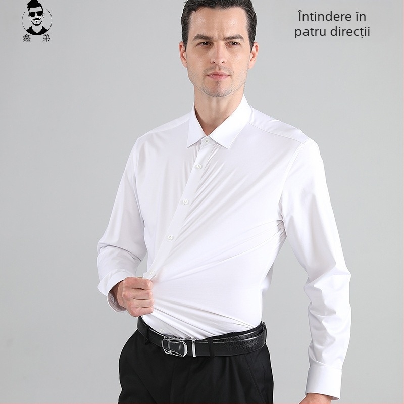 Cămașă bărbați cu cataramă, fără urme, cu patru fețe, elastică, mătăsoasă, fără călcat, slim fit, Amazon Explosion