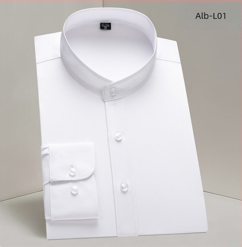 Cămașă chinezească cu guler pentru bărbați, toamnă, cu mânecă lungă, albă, rochie de afaceri, stil chinezesc, costum chinezesc-tung, cămașă bărbătească transfrontalieră