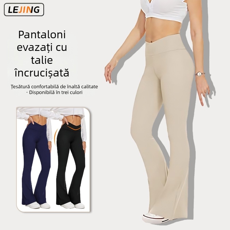 Pantaloni largi cu talie în V goi pentru femei, europeni și americani, cu picior încrucișat, stil piersică, șold, fitness, yoga, slim fit, pantaloni casual evazați