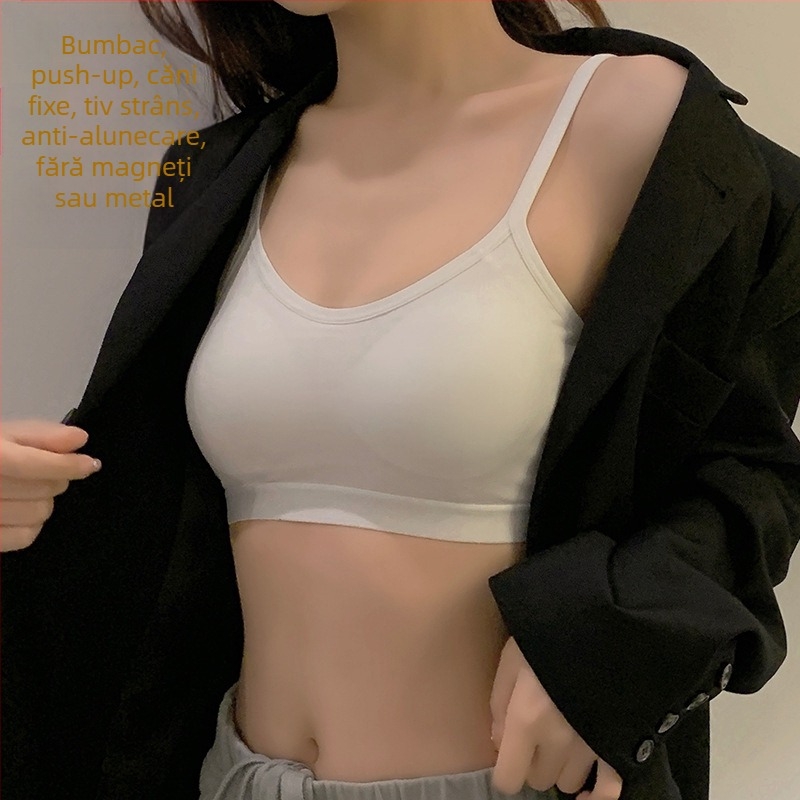 Sutien sport din bumbac pur, cupă fixă, Sling, lenjerie intimă pentru femei, cu piept mic, push-up, fără inel de oțel, dintr-o singură bucată
