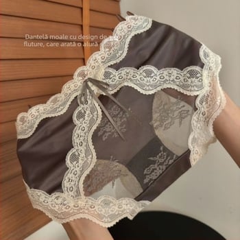 Lenjerie intimă sexy din dantelă satinată pentru femei, sexy, cu gol, Pure Desire, plasă, dantelă cu fundă, chiloți din bumbac între picioare